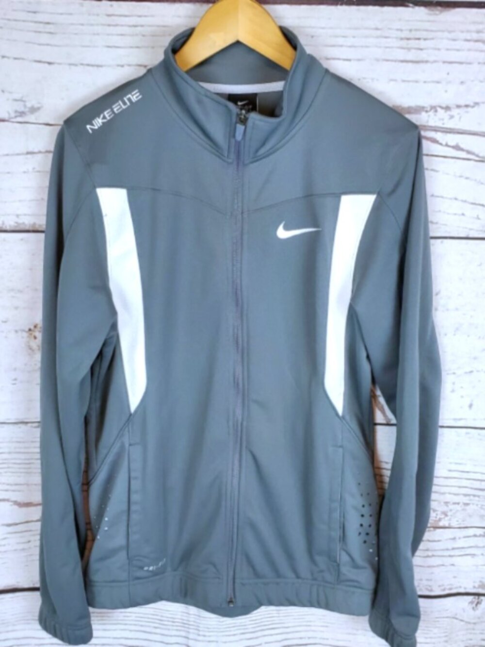 Nike Elite Dri-Fit Track Jacket Men's Size Small Gray White Vented Full Zip